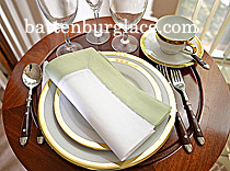 White Hemstitch Diner Napkin wtih Winter Pear colored border